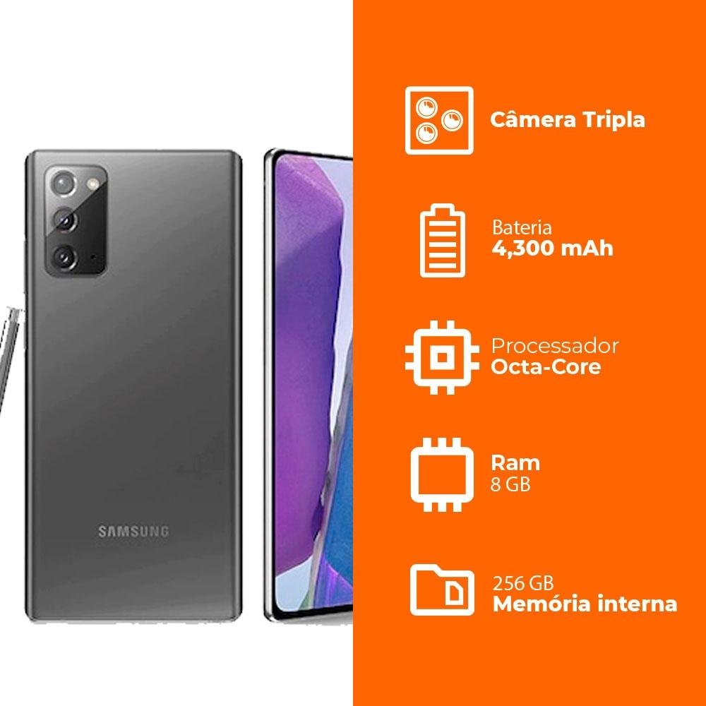 Smartphone Samsung Galaxy Note20, 5G, 256GB, 64MP, Tela 6.7´, Mystic Gray - SM-N981BZASZTO Smartphone Samsung Galaxy Note20, 5G, 256GB, 64MP, Tela 6.7´, Mystic Gray - SM-N981BZASZTO