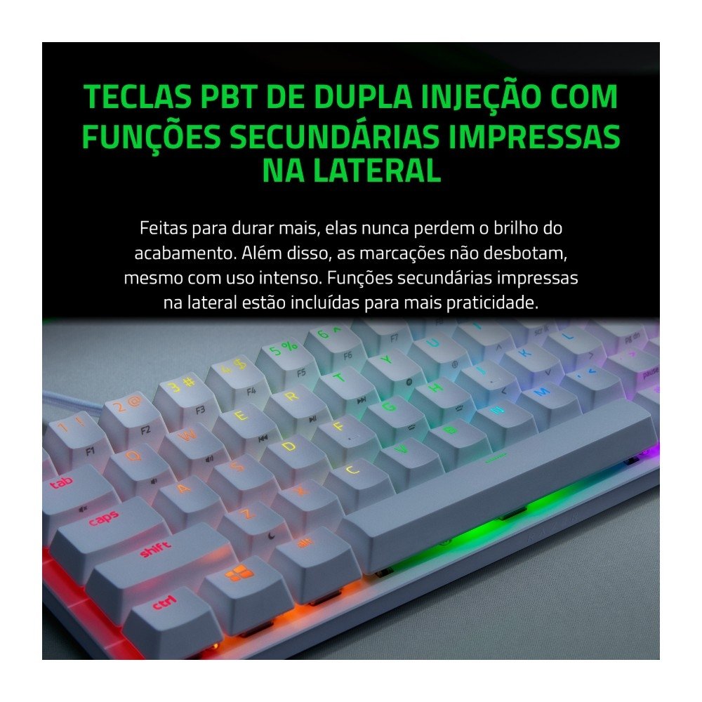 Teclado Gamer Óptico ( Balão.info) Mini, RGB, Switch Clicky Roxo, Formato 60%, Cabo USB-C Destacável, US, Alumínio Mercury Branco - RZ03-( Balão.info - foto 3