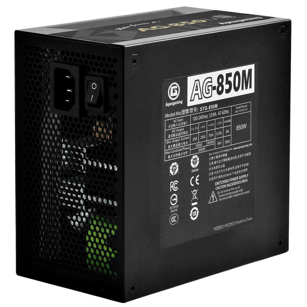 Fonte Apexgaming Power Supply, 850W, 80 Plus Gold, Modular - AG