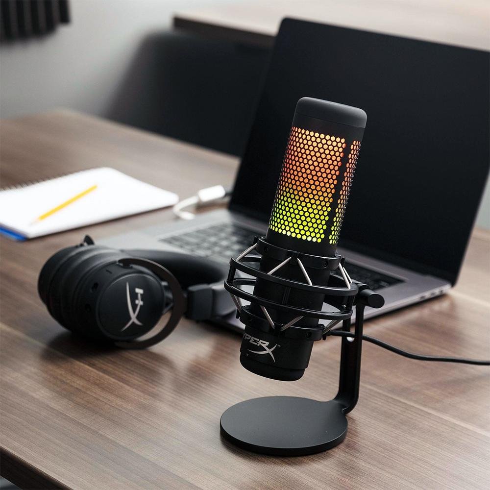 Imagem 9 de 9 do produto Microfone Gamer HyperX QuadCast S Podcast, Antivibração, LED RGB, USB, Compatível com PC, PS4 e Mac, Preto - 4P5P7AA