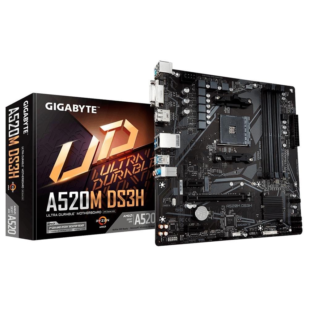 Placa-Mãe Gigabyte A520M DS3H, AMD AM4, Micro ATX, DDR4, Preto Placa-Mãe Gigabyte A520M DS3H, AMD AM4, Micro ATX, DDR4, Preto