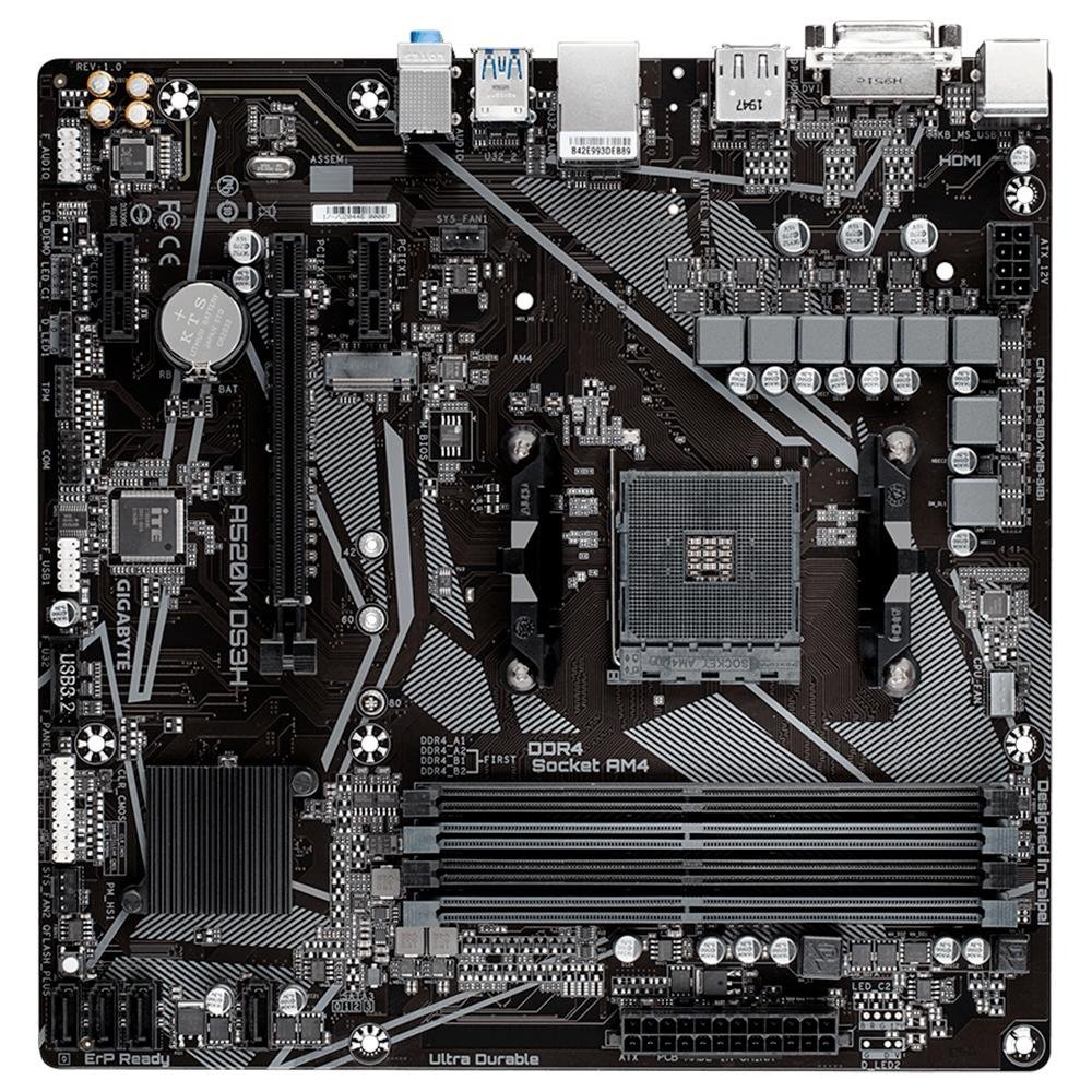 Placa-Mãe Gigabyte A520M DS3H, AMD AM4, Micro ATX, DDR4, Preto Placa-Mãe Gigabyte A520M DS3H, AMD AM4, Micro ATX, DDR4, Preto