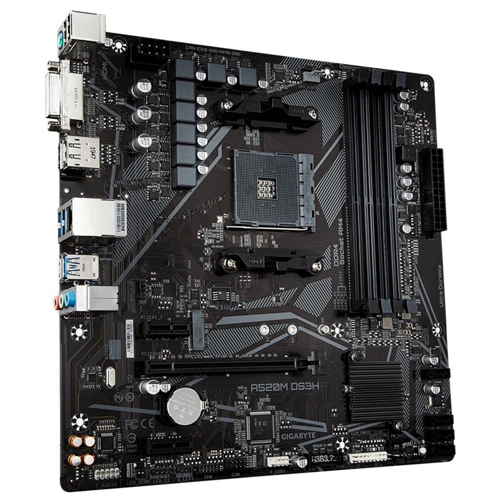 Placa-Mãe Gigabyte A520M DS3H, AMD AM4, Micro ATX, DDR4, Preto Placa-Mãe Gigabyte A520M DS3H, AMD AM4, Micro ATX, DDR4, Preto