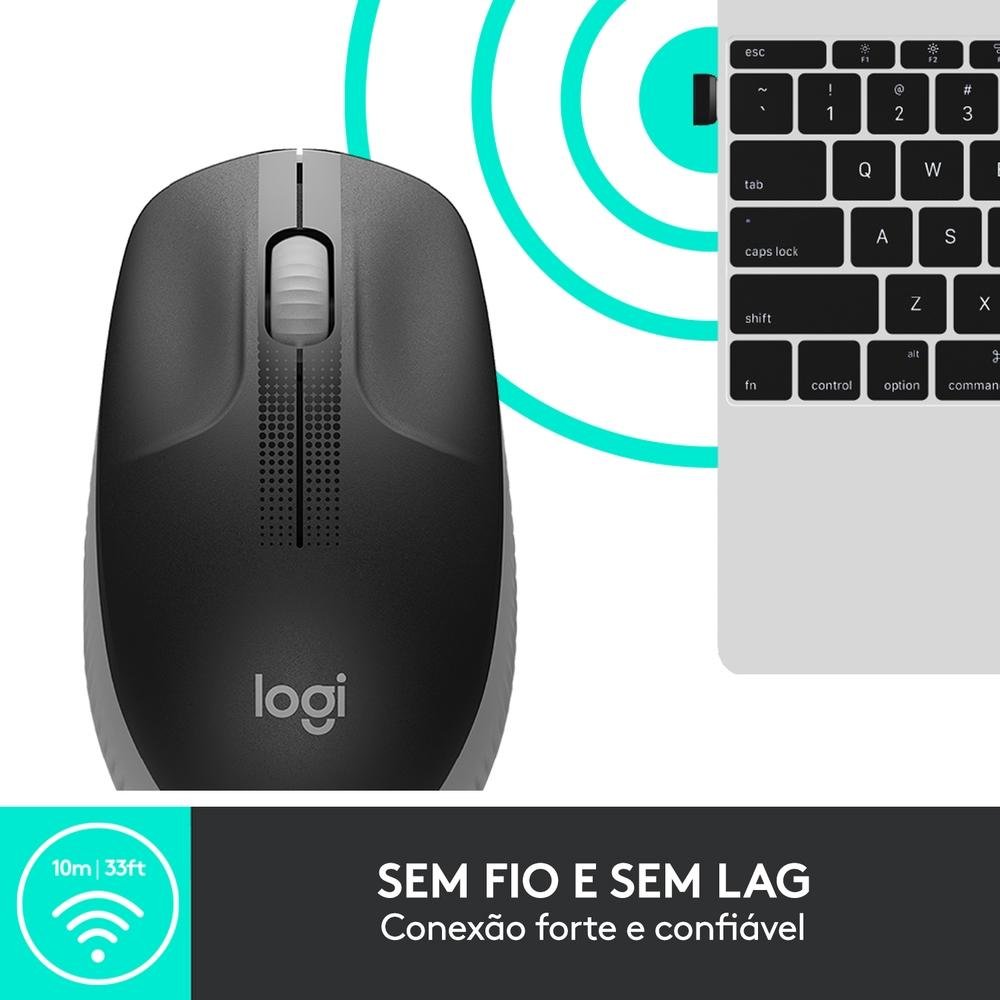 Mouse sem fio Logitech M190 com Design Ambidestro de Tamanho Padrão, Conexão USB e Pilha Inclusa, Cinza - 910-005902 - view 4