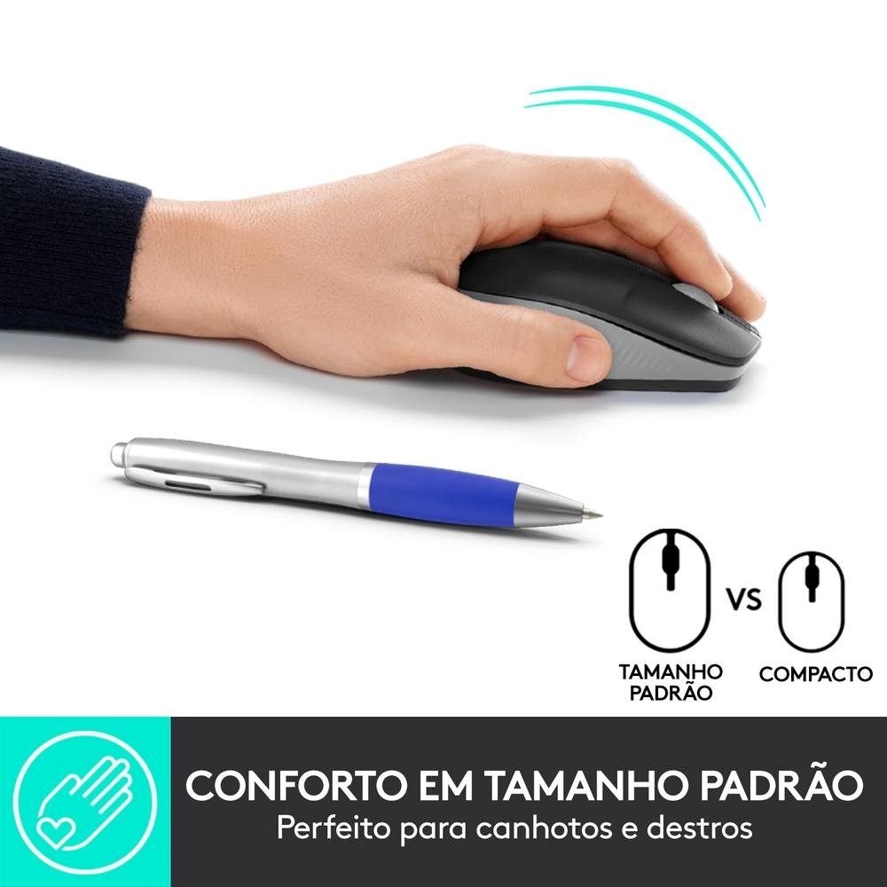 Mouse sem fio Logitech M190 com Design Ambidestro de Tamanho Padrão, Conexão USB e Pilha Inclusa, Cinza - 910-005902 - view 3