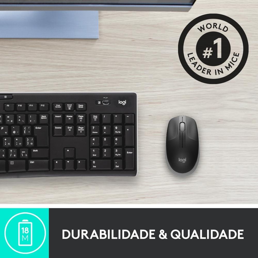Mouse sem fio Logitech M190 com Design Ambidestro de Tamanho Padrão, Conexão USB e Pilha Inclusa, Cinza - 910-005902 - view 5