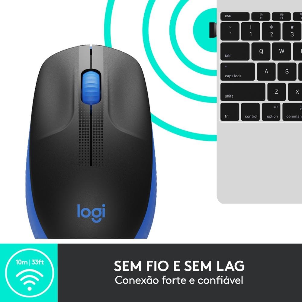 Imagem 6 de 9 do produto Mouse sem fio Logitech M190 com Design Ambidestro de Tamanho Padrão, Conexão USB e Pilha Inclusa, Azul - 910-005903