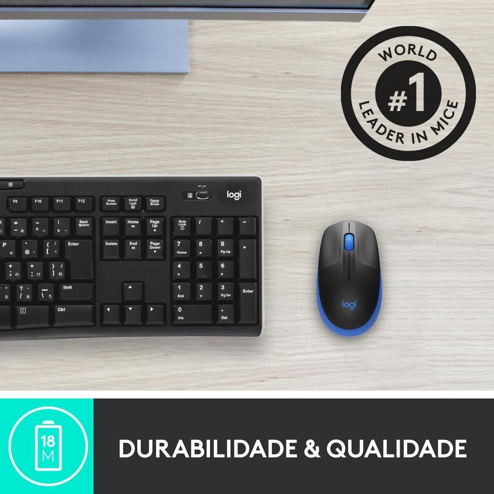 Imagem 9 de 9 do produto Mouse sem fio Logitech M190 com Design Ambidestro de Tamanho Padrão, Conexão USB e Pilha Inclusa, Azul - 910-005903