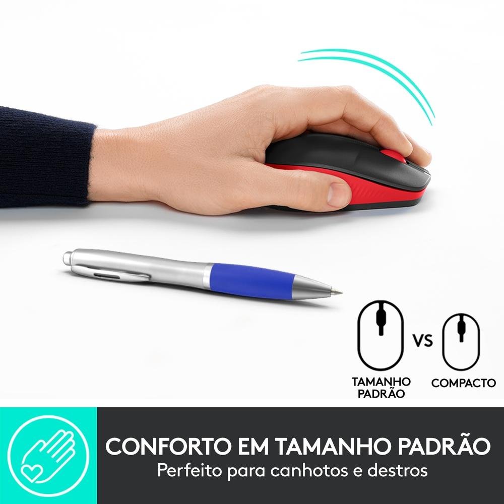 Mouse sem fio ( Balão.info) M190 com Design Ambidestro de Tamanho Padrão, Conexão USB e Pilha Inclusa, Vermelho - 910-( Balão.info - foto 3