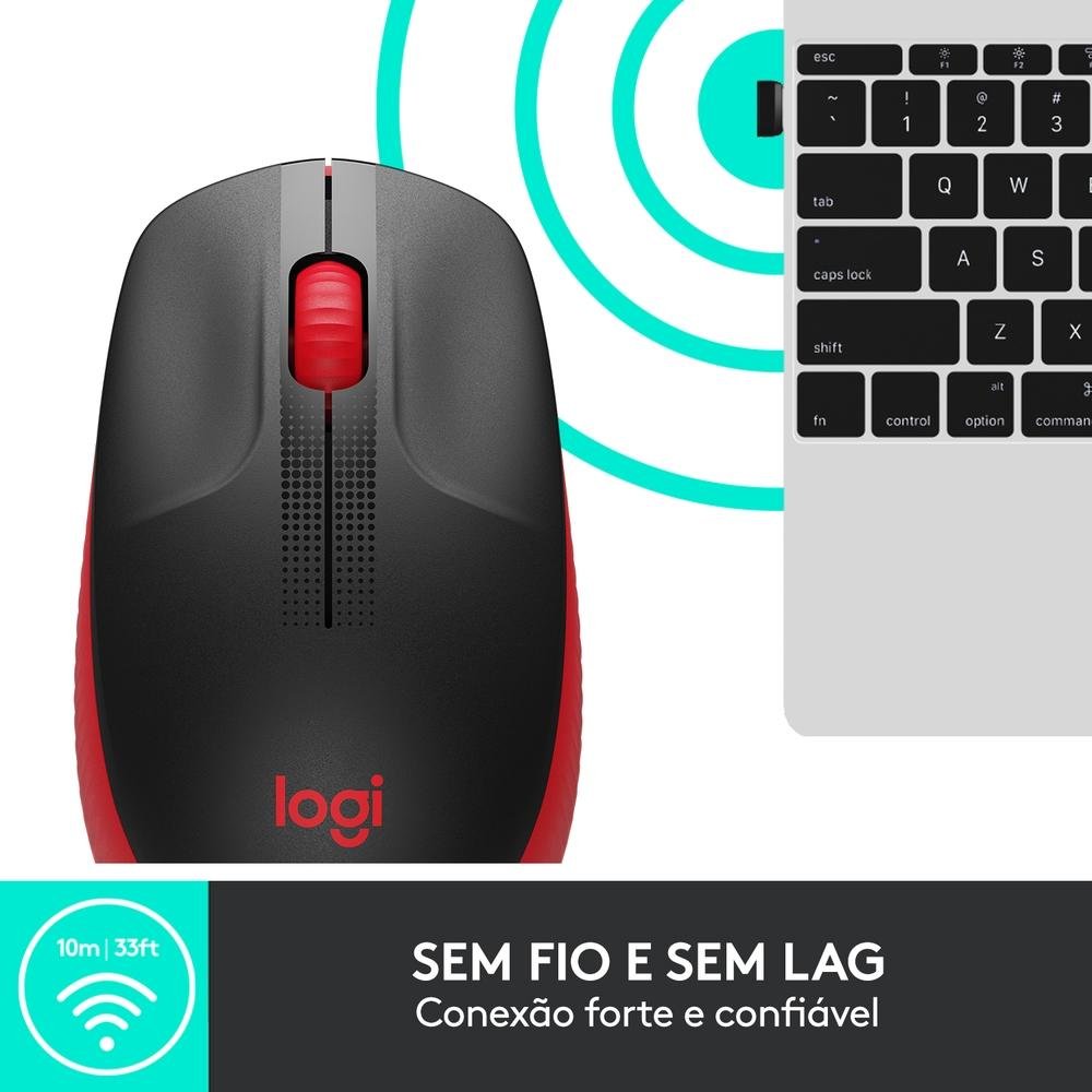 Mouse sem fio ( Balão.info) M190 com Design Ambidestro de Tamanho Padrão, Conexão USB e Pilha Inclusa, Vermelho - 910-( Balão.info - foto 4