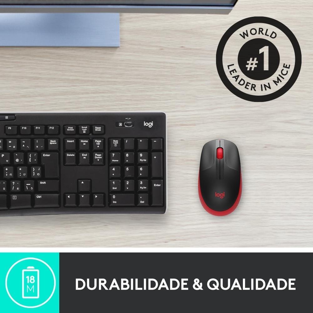 Mouse sem fio ( Balão.info) M190 com Design Ambidestro de Tamanho Padrão, Conexão USB e Pilha Inclusa, Vermelho - 910-( Balão.info - foto 5