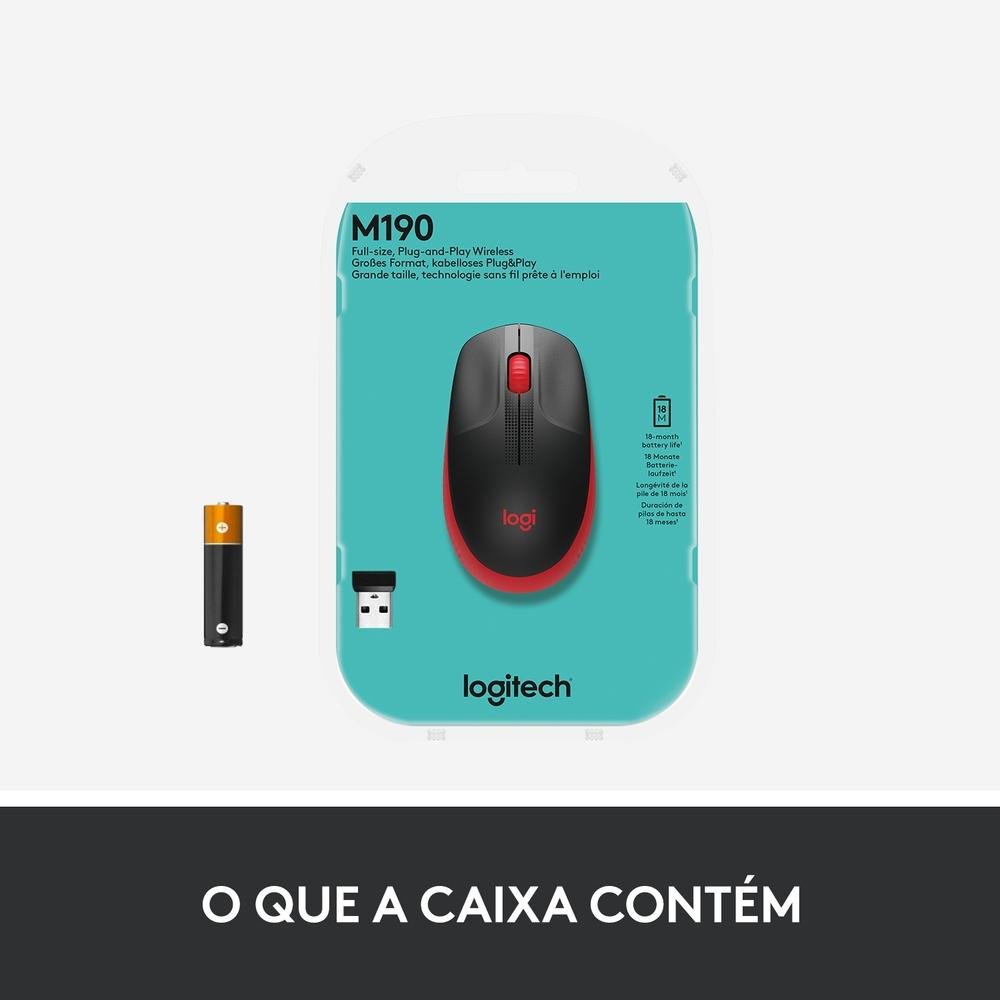 Mouse sem fio ( Balão.info) M190 com Design Ambidestro de Tamanho Padrão, Conexão USB e Pilha Inclusa, Vermelho - 910-( Balão.info - foto 7