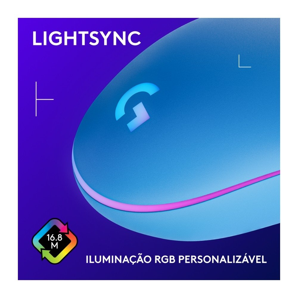 Mouse Gamer ( Balão.info) G203 LIGHTSYNC RGB, Efeito de Ondas de Cores, 6 Botões Programáveis e Até 8.000 DPI, Azul - 910-( Balão.info - foto 4