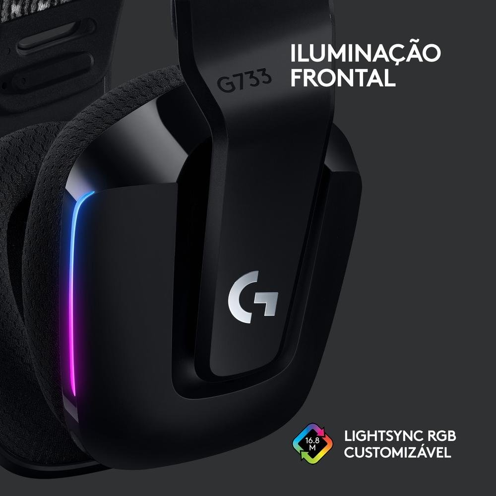 Headset Gamer Sem Fio Logitech G733 7.1 Dolby Surround RGB LIGHTSYNC, Blue VOICE para PC e PlayStation, Preto - 981-000863 - view 4