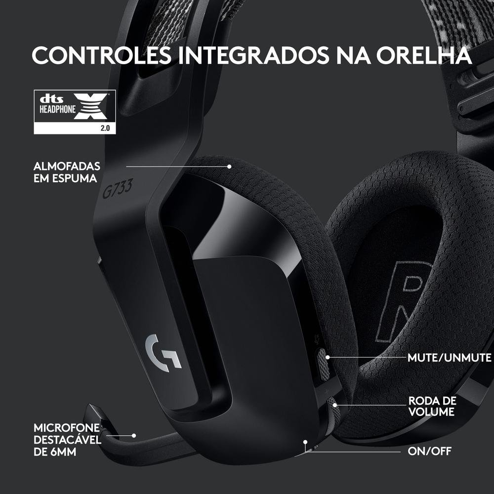 Headset Gamer Sem Fio Logitech G733 7.1 Dolby Surround RGB LIGHTSYNC, Blue VOICE para PC e PlayStation, Preto - 981-000863 - view 8