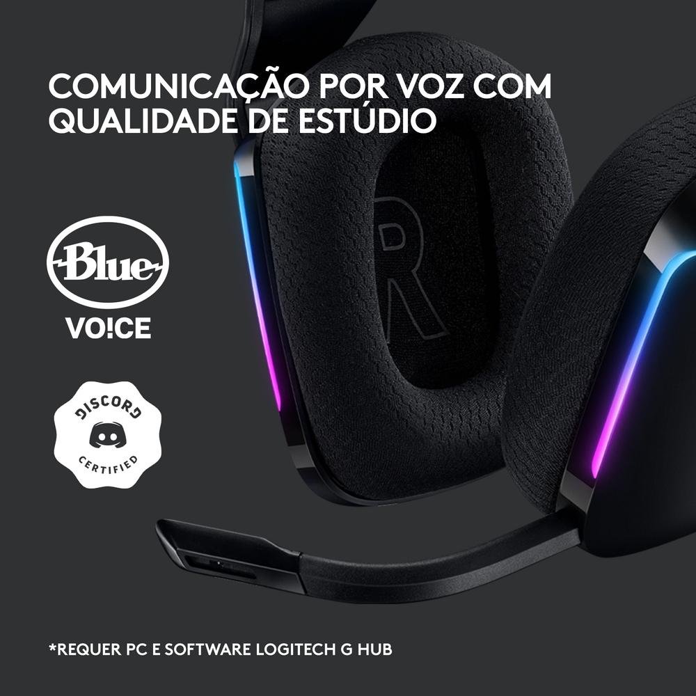 Headset Gamer Sem Fio Logitech G733 7.1 Dolby Surround RGB LIGHTSYNC, Blue VOICE para PC e PlayStation, Preto - 981-000863 - view 9