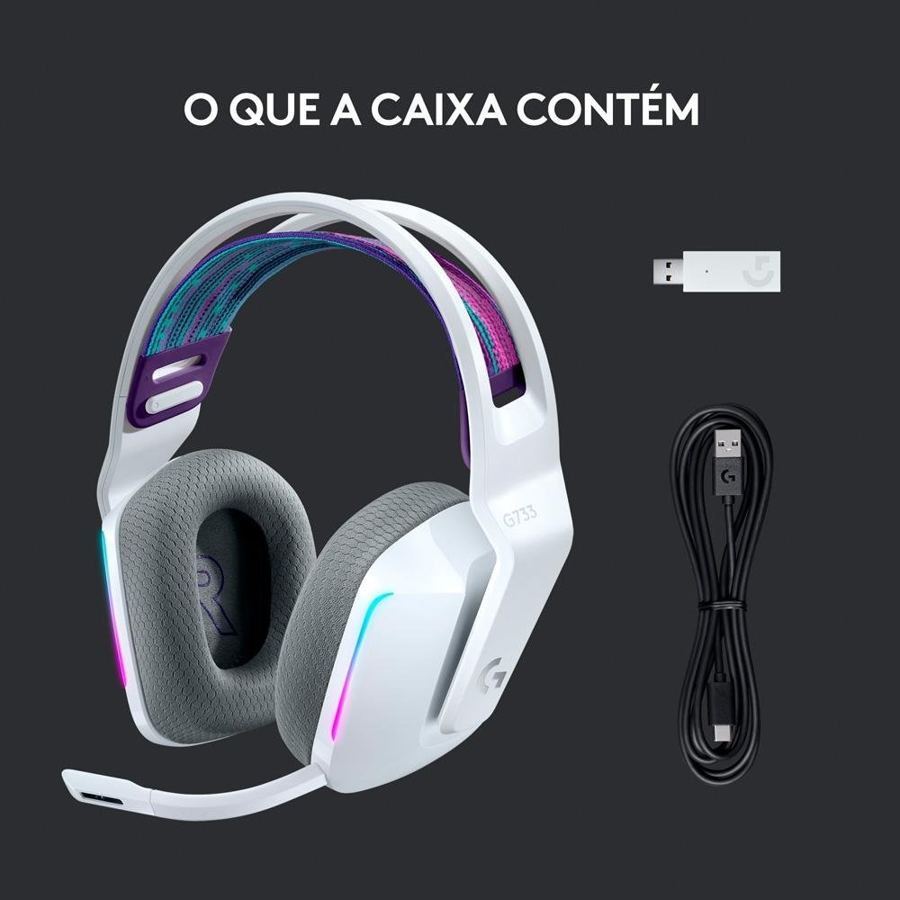 Imagem 5 de 10 do produto Headset Gamer Sem Fio Logitech G733 7.1 Dolby Surround RGB LIGHTSYNC, Blue VOICE para PC e PlayStation, Branco - 981-000882