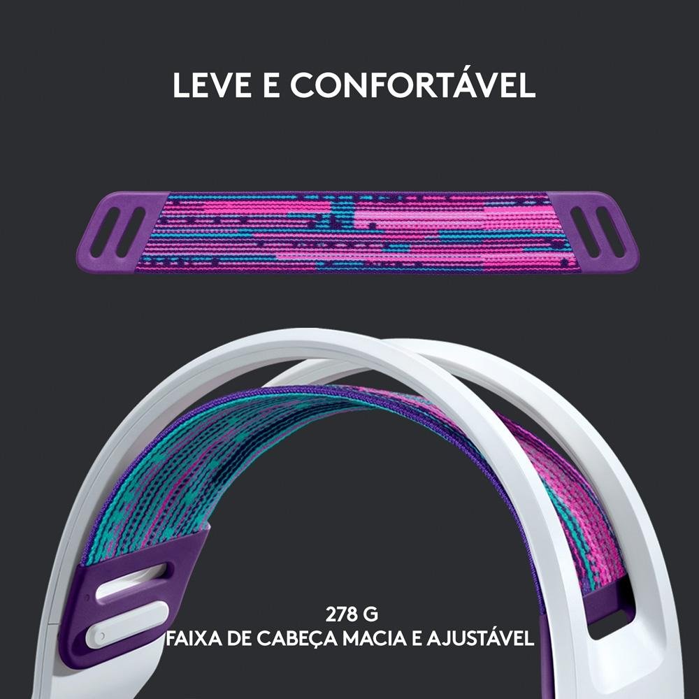 Imagem 2 de 10 do produto Headset Gamer Sem Fio Logitech G733 7.1 Dolby Surround RGB LIGHTSYNC, Blue VOICE para PC e PlayStation, Branco - 981-000882