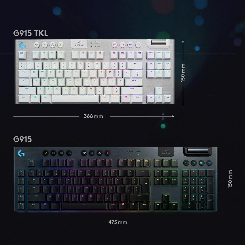 Teclado Mecânico Gamer Sem Fio Logitech G915 TKL RGB LIGHTSYNC, USB ou Bluetooth, Ultrafino, Switch GL Tactile, Branco - 920-009660 Teclado Mecânico Gamer Sem Fio Logitech G915 TKL RGB LIGHTSYNC, USB ou Bluetooth, Ultrafino, Switch GL Tactile, Branco - 920-009660