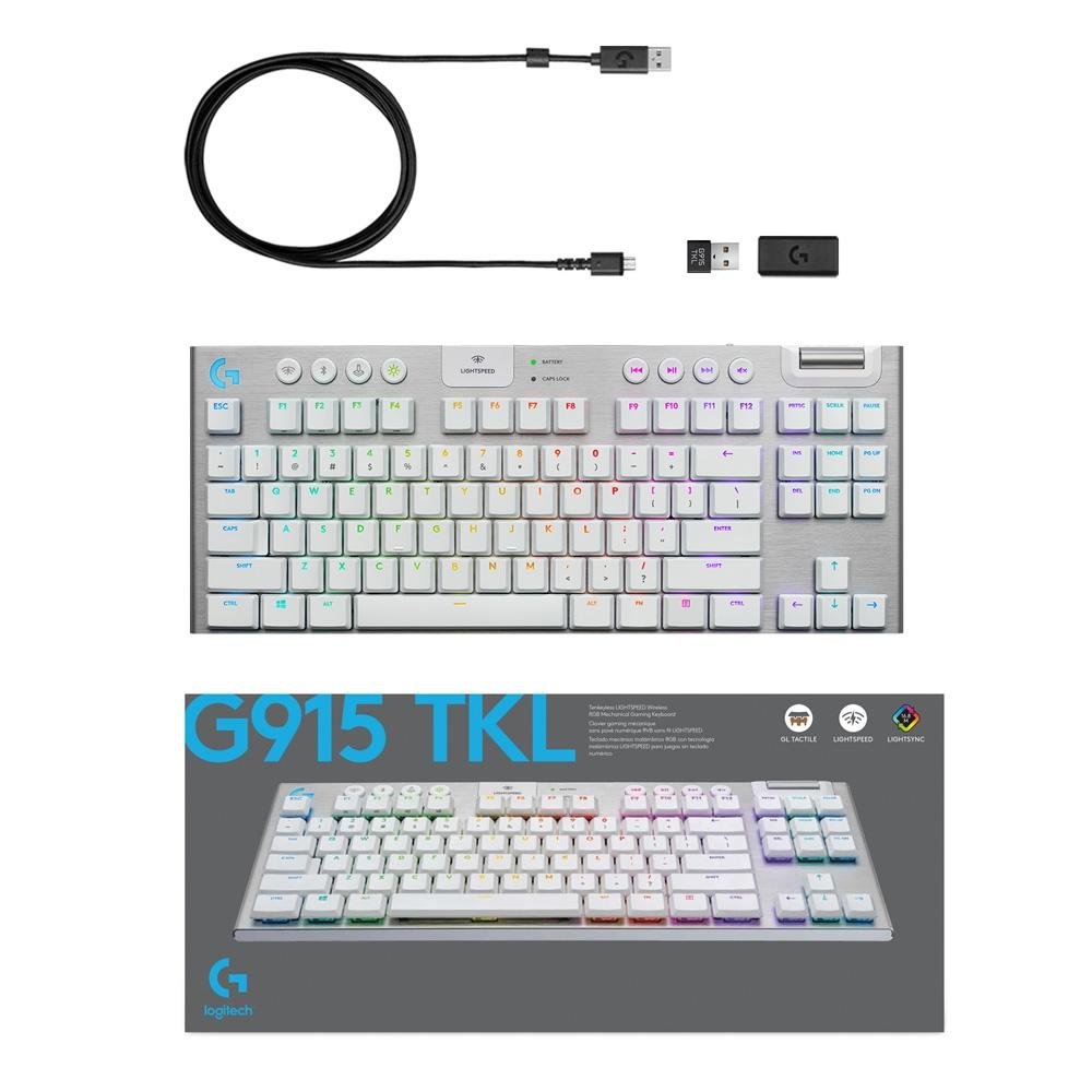 Imagem 10 de 10 do produto Teclado Mecânico Gamer Sem Fio Logitech G915 TKL RGB LIGHTSYNC, USB ou Bluetooth, Ultrafino, Switch GL Tactile, Branco - 920-009660