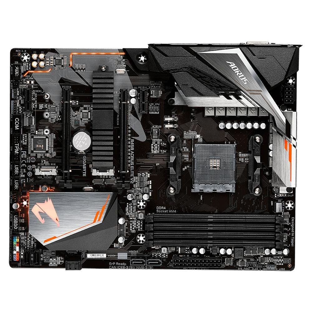 Imagem 4 de 5 do produto Placa-Mãe Gigabyte Aorus B450 Elite V2, AMD B450, Rev. 1.0, ATX, DDR4, Preto - B450 AORUS ELITE V2
