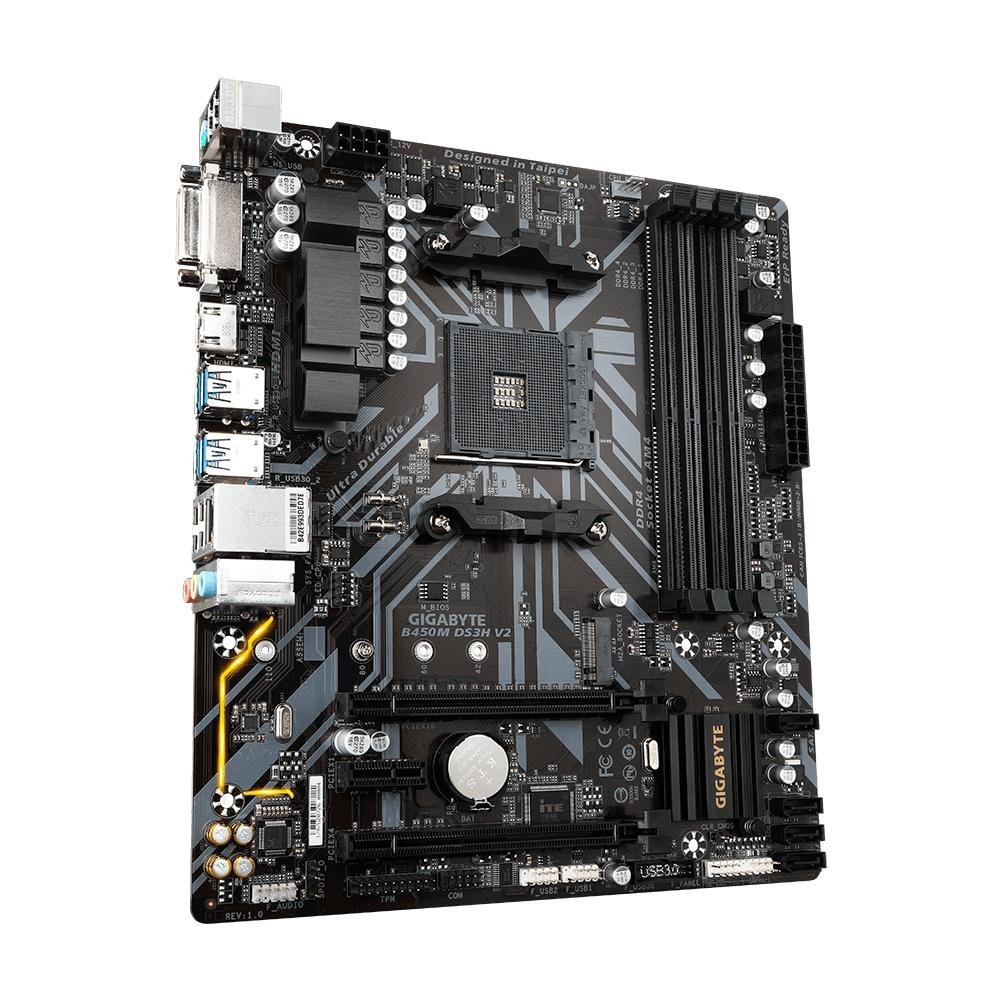 Placa-Mãe Gigabyte B450M DS3H V2, Rev. 1.0, AMD B450, mATX, DDR4, Preto - B450M DS3H V2 Placa-Mãe Gigabyte B450M DS3H V2, Rev. 1.0, AMD B450, mATX, DDR4, Preto - B450M DS3H V2