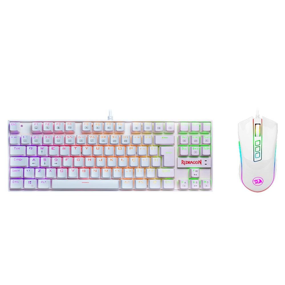 Kit Gamer Redragon Teclado Mecânico Kumara, RGB, Switch Outemu Blue, PT, Branco + Mouse Cobra M711, Chroma, 10000DPI, Branco - S118W - view 3