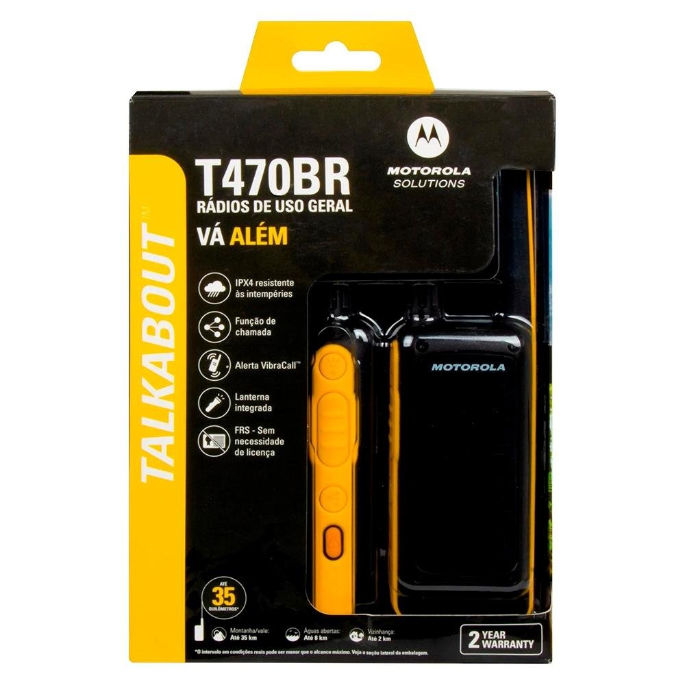 Imagem 7 de 7 do produto Rádio Comunicador Motorola Talkabout  T470BR, 26 canais, 35KM, Lanterna, IPX4, Preto/Amarelo - 71670