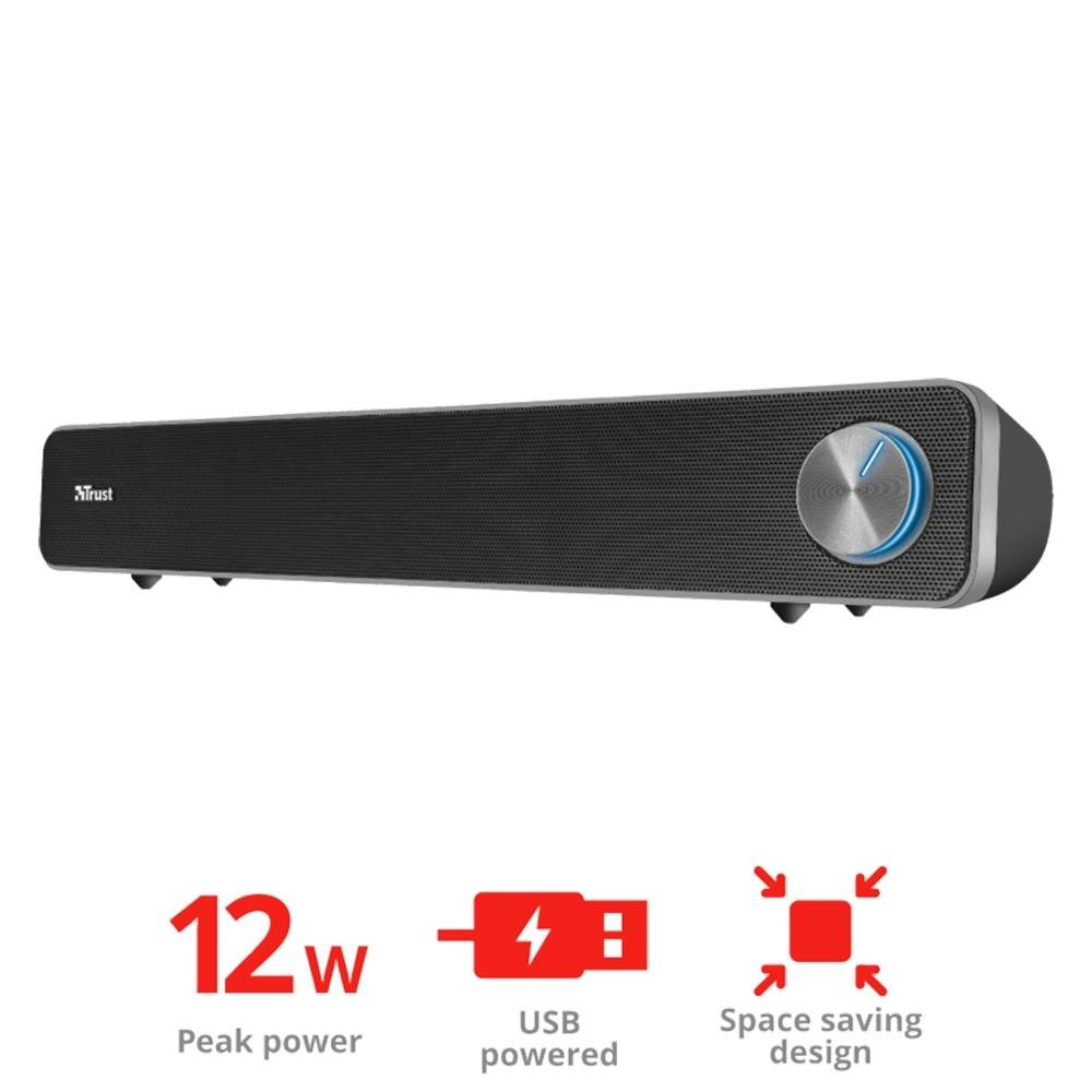 Soundbar Trust Arys, Iluminação LED, Design Compacto, 12W, 3.5mm, USB, Preto - 22946 - view 6