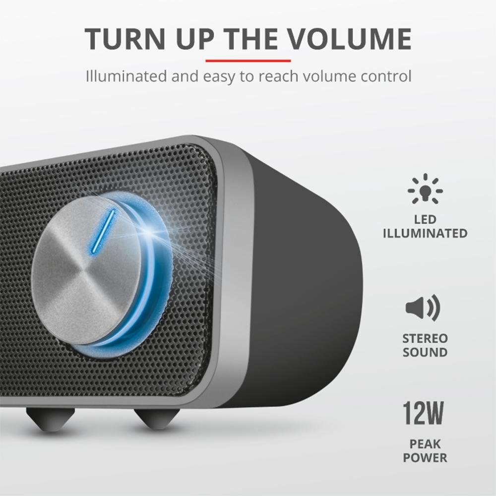 Soundbar Trust Arys, Iluminação LED, Design Compacto, 12W, 3.5mm, USB, Preto - 22946 - view 7