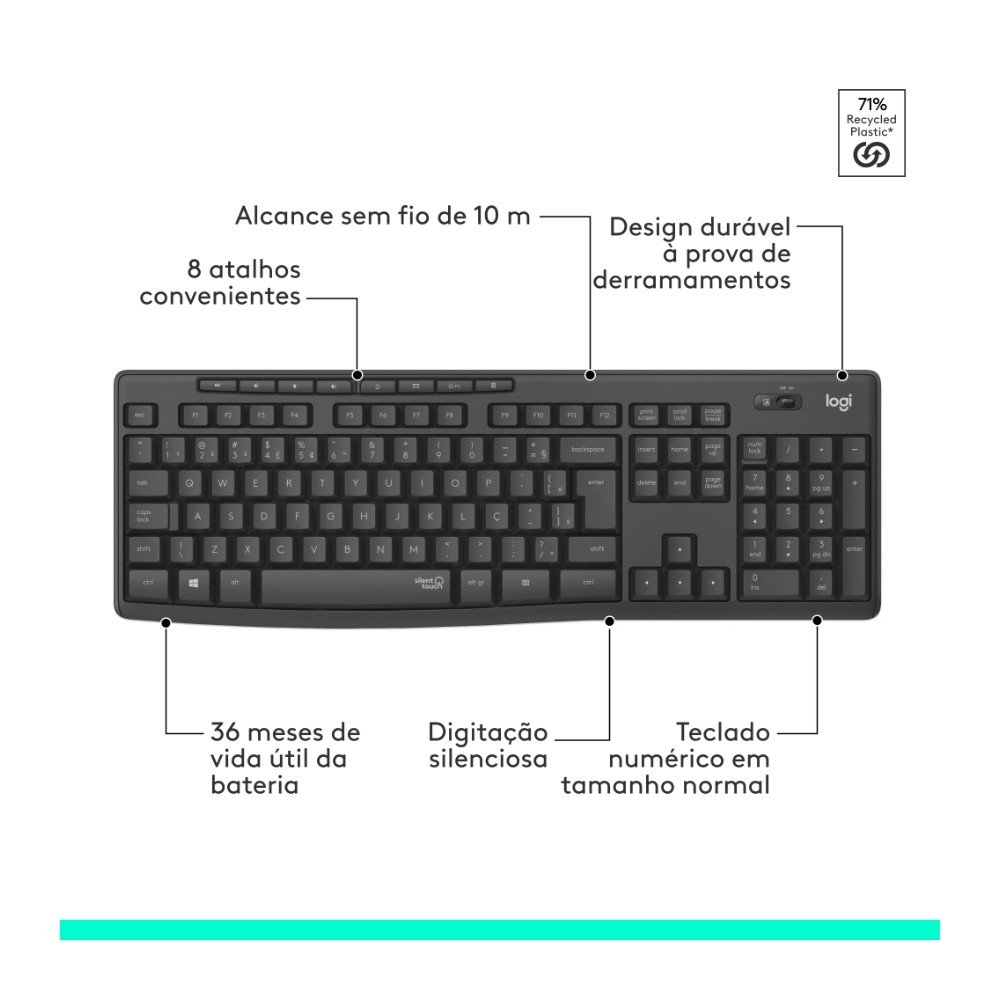 Teclado e Mouse sem fio Logitech MK295 com Digitação e Clique Silencioso, Conexão USB, Pilhas Inclusas e Layout ABNT2 - 920-009793 - view 7