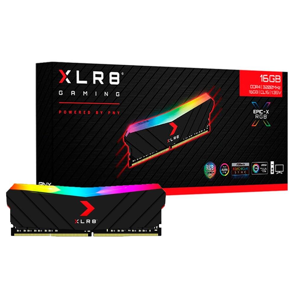 Memória PNY XLR8, RGB, 16GB (2x8GB), 3200MHz, DDR4, CL16