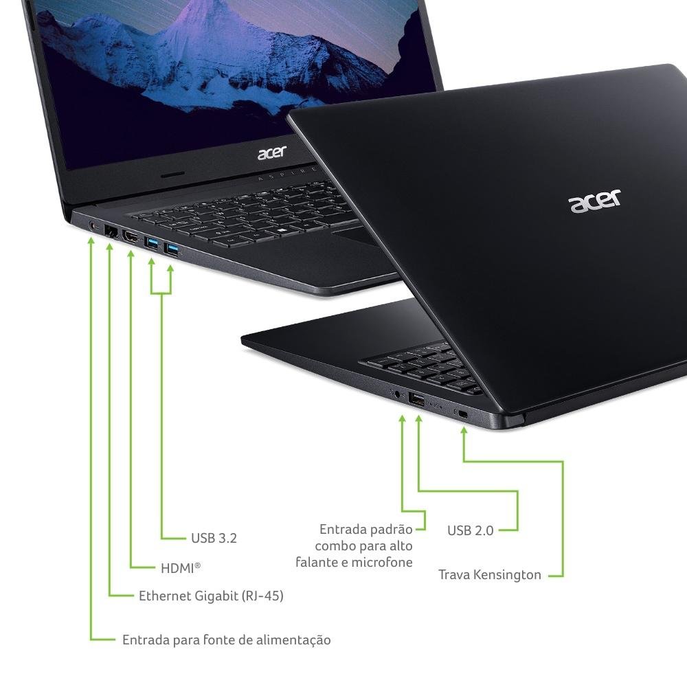 Imagem 6 de 8 do produto Notebook Acer Aspire 3 AMD Ryzen 3-3250U, 8GB RAM, 1TB, 15.6", Windows 10 Home, - A315-23-R6DJ
