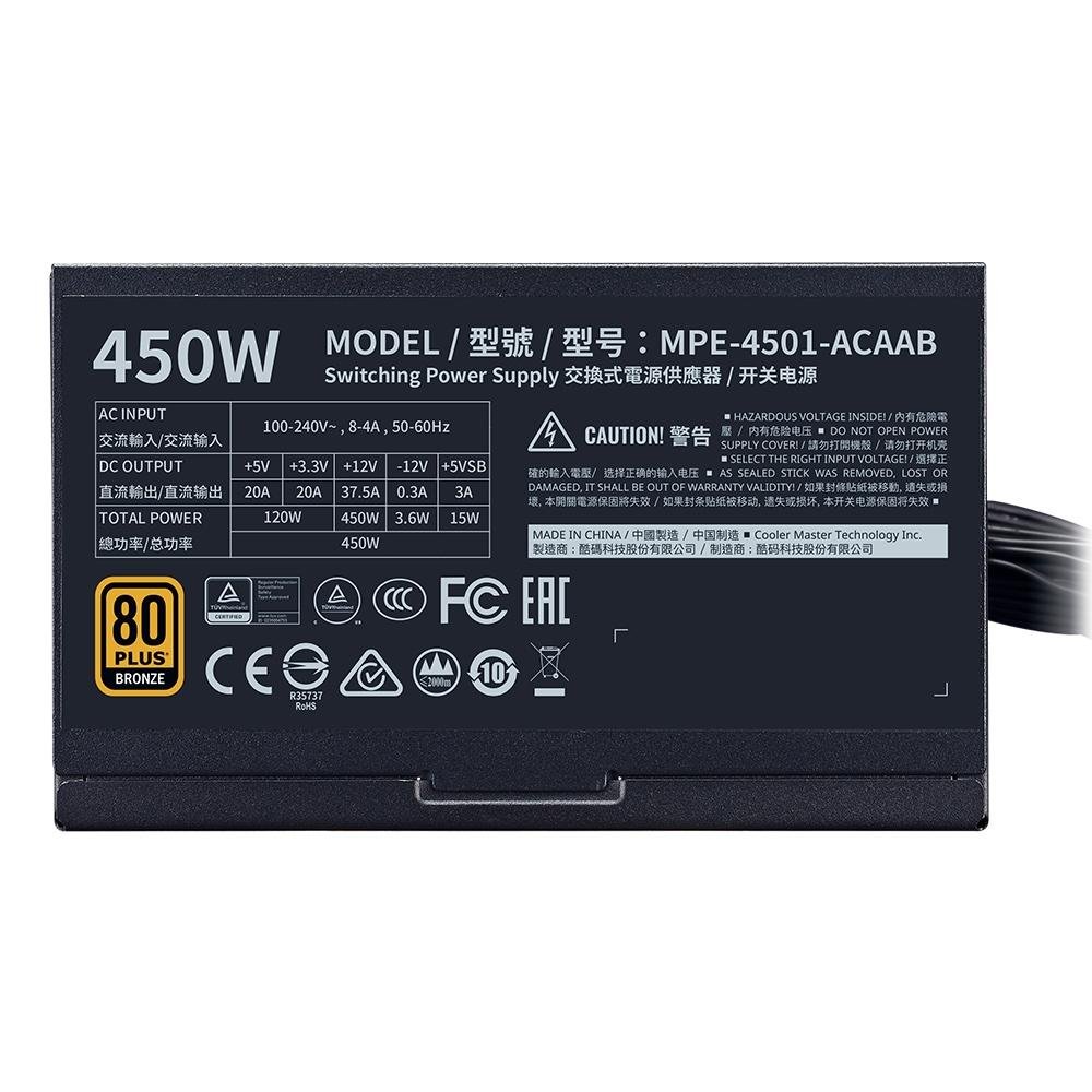 Imagem 7 de 9 do produto Fonte Cooler Master MWE V2, 450W, 80 Plus Bronze - MPE-4501-ACAAB-WO