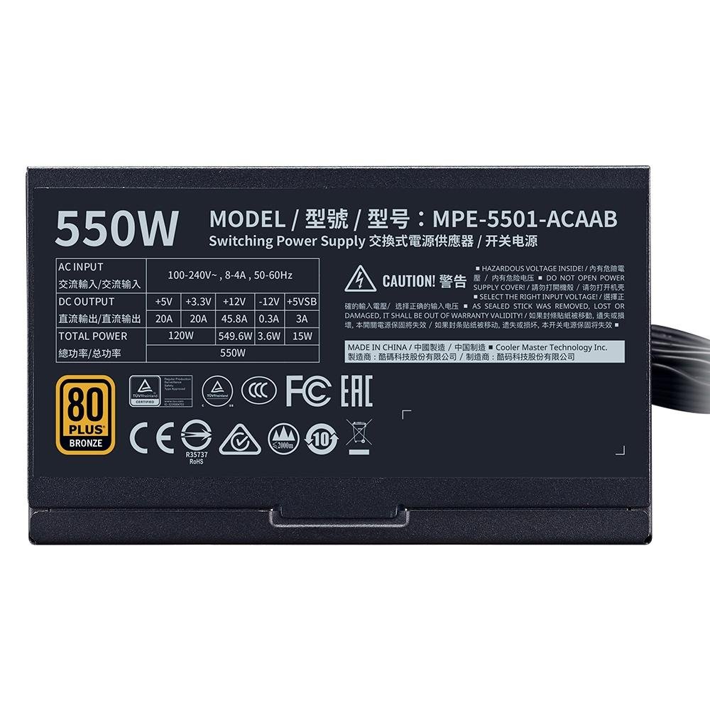Imagem 8 de 9 do produto Fonte Cooler Master MWE V2, 550W, 80 Plus Bronze - MPE-5501-ACAAB-WO