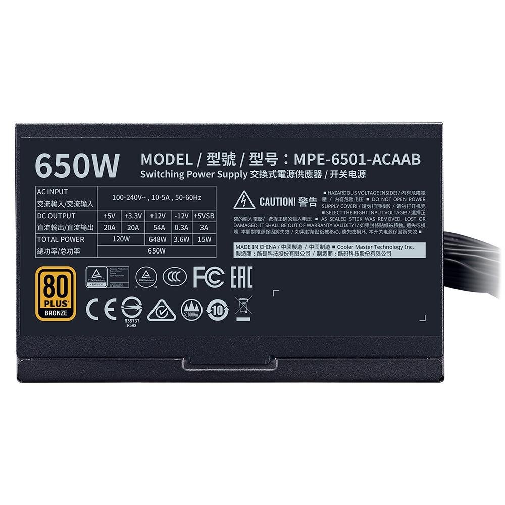Imagem 5 de 9 do produto Fonte Cooler Master MWE V2, 650W, 80 Plus Bronze - MPE-6501-ACAAB-WO