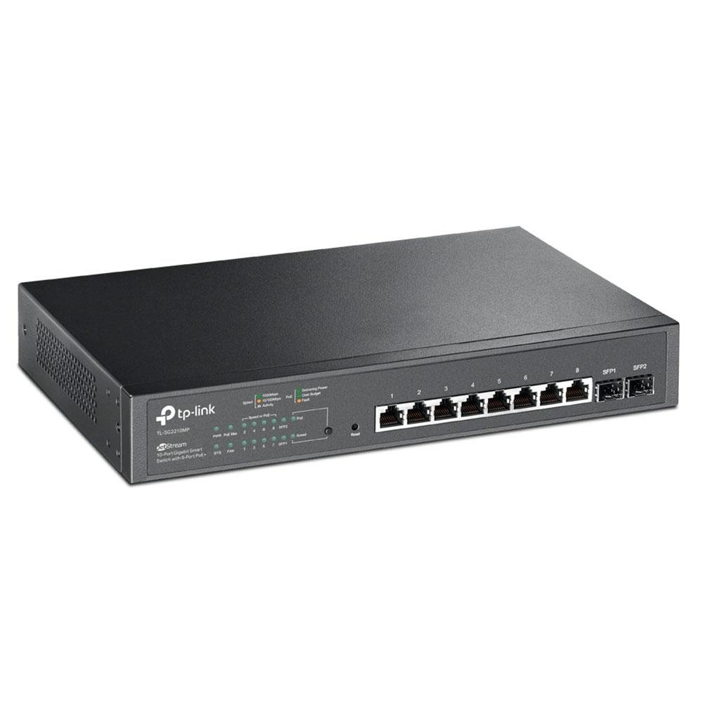 Switch TP-Link Smart Gigabit com 8 Portas PoE+ e 2 Slots SFP JetStream - TL-SG2210MP