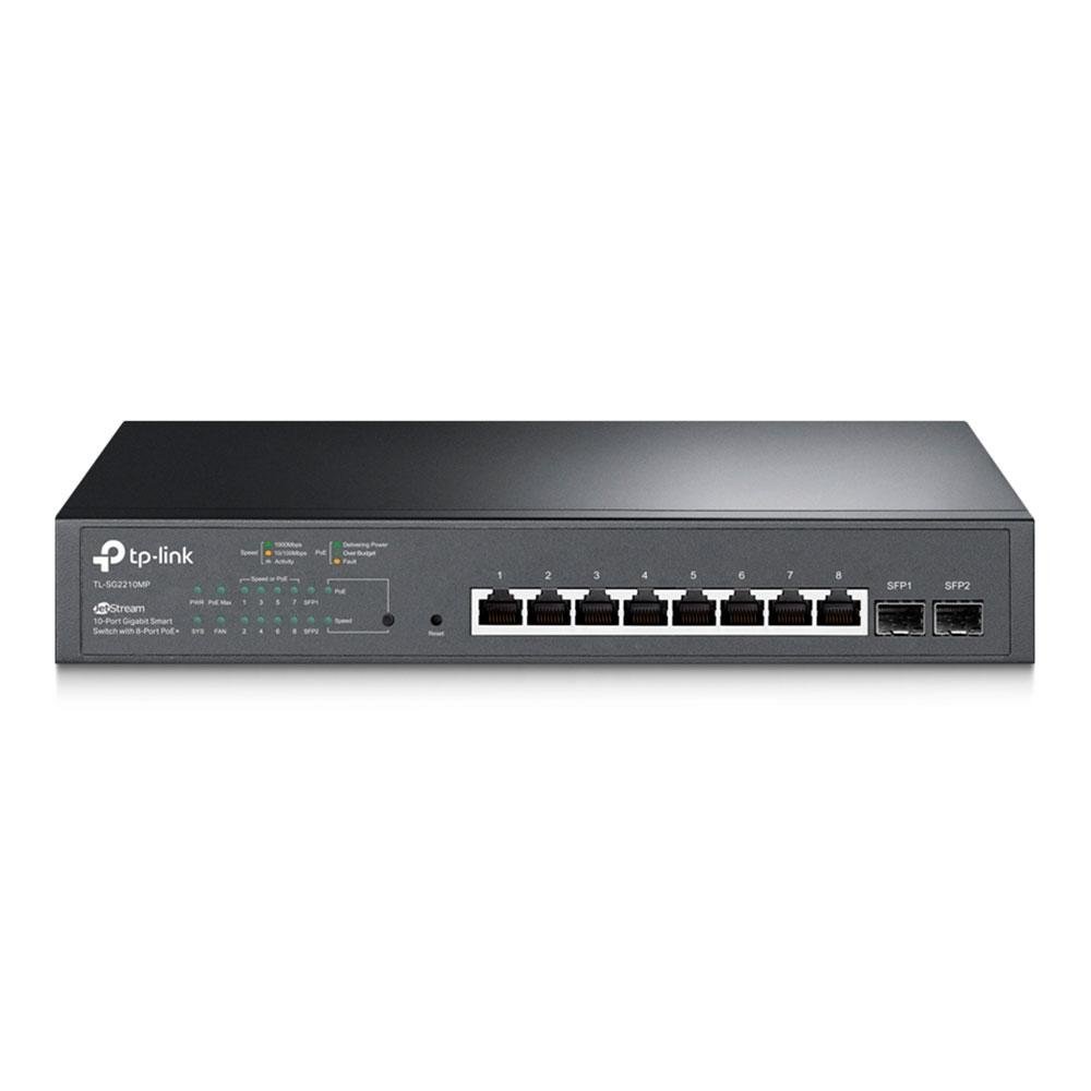 Switch TP-Link Smart Gigabit com 8 Portas PoE+ e 2 Slots SFP JetStream - TL-SG2210MP