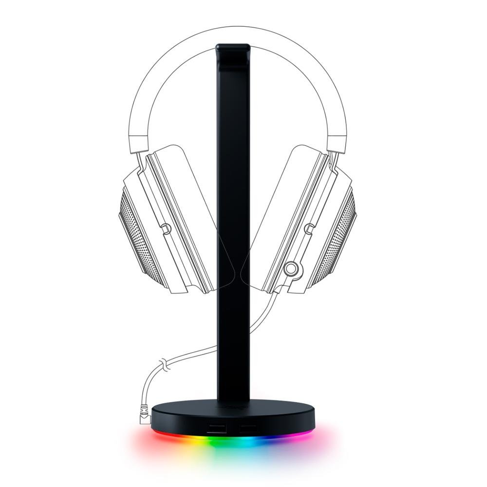 Imagem 5 de 5 do produto Suporte para Headset Gamer Razer Station V2, Surround Sound 7.1, Chroma, 2 Portas USB 3.1 - RC21-01510100-R3U1
