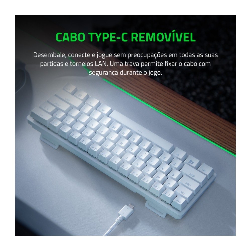 Teclado Gamer Óptico Razer Huntsman Mini, RGB, Switch Vermelho Linear, Formato 60%, Cabo USB-C Destacável, US, Alumínio Mercury Branco - RZ03-03390400