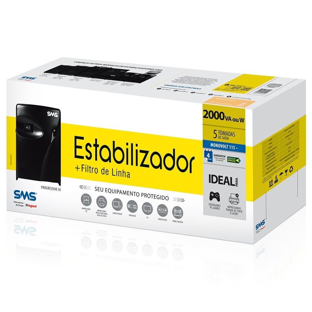 Estabilizador SMS Progressive III 2000 VA, Mono 115V, Ideal para impressora a laser - 16217 - view 3