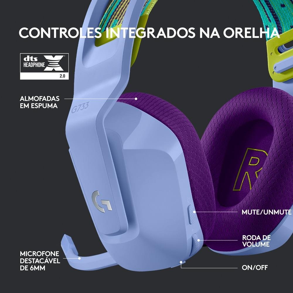 Headset Gamer Sem Fio Logitech G733 7.1 Dolby Surround RGB LIGHTSYNC, Blue  VOICE para PC e PlayStation, Lilás - 981-000889 | KaBuM!