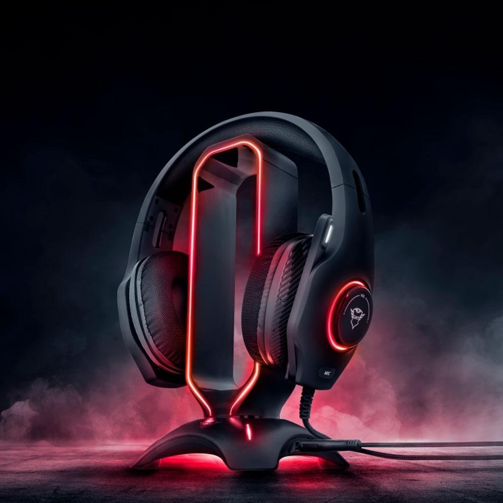 Imagem 8 de 9 do produto Suporte para Headset Gamer GXTrust GXT 265 Cintar, RGB, 2 Portas USB - 23647