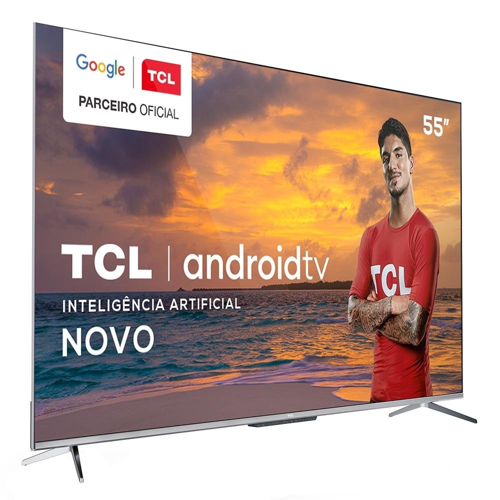 Smart TV TCL 55" P715 LED 4K UHD, WiFi, Bluetooth, 3x HDMI, 2x  USB, HDR, Google Assistant, Android TV, Borda Ultrafina - 55P715