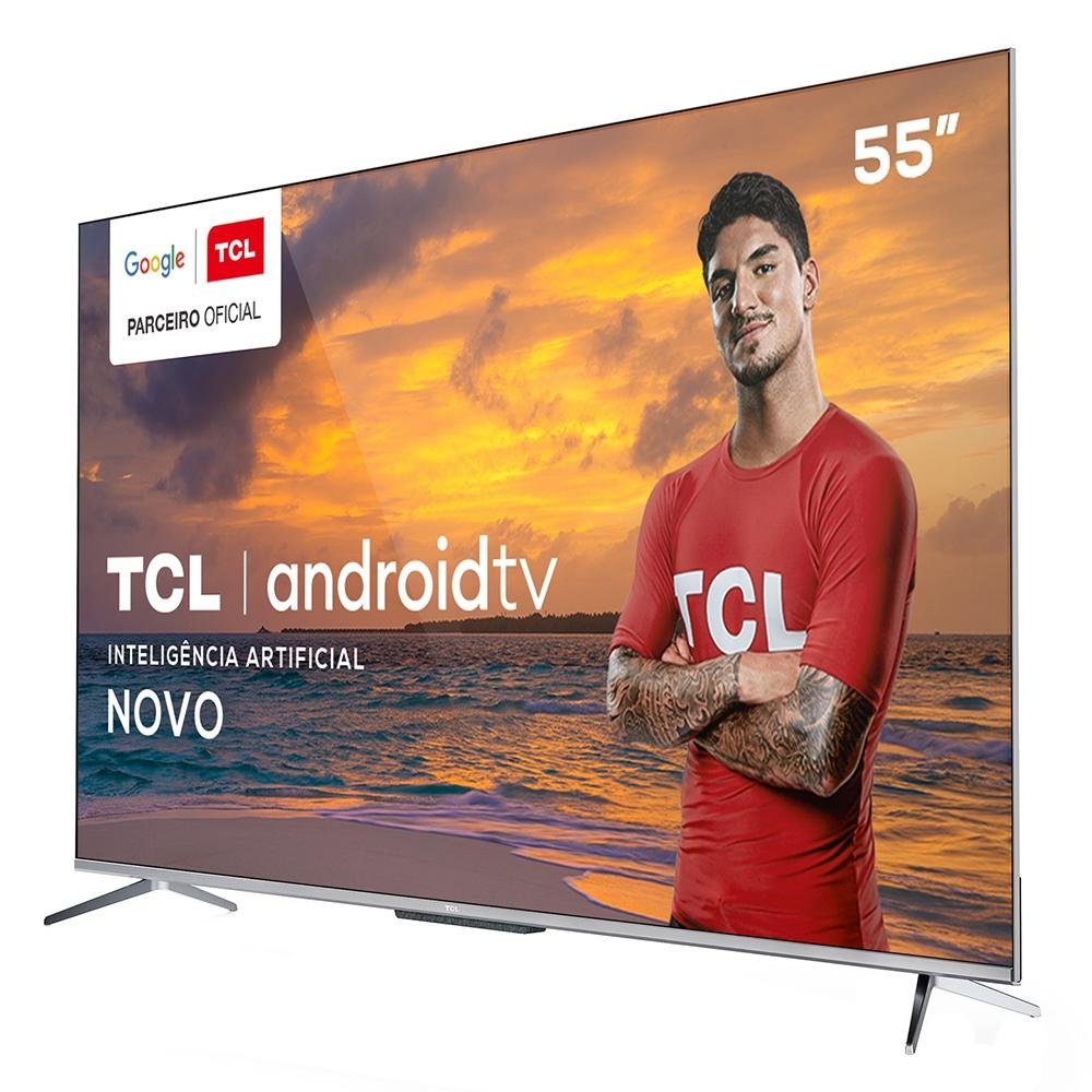 Smart TV TCL 55" P715 LED 4K UHD, WiFi, Bluetooth, 3x HDMI, 2x  USB, HDR, Google Assistant, Android TV, Borda Ultrafina - 55P715