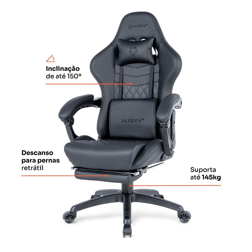 Cadeira Gamer Balão.info Tempest 700, Até 145kg, Almofadas, Reclinável 150º, PU, Descanso para Pés, Preta - HCG700PT - view 3