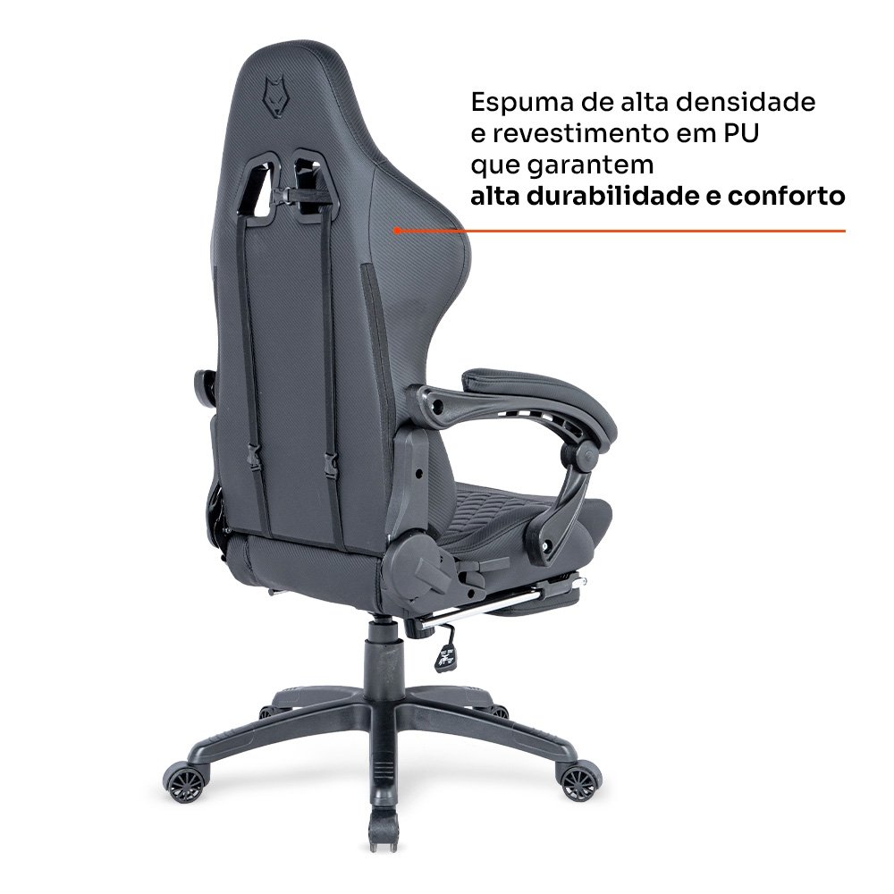 Cadeira Gamer Balão.info Tempest 700, Até 145kg, Almofadas, Reclinável 150º, PU, Descanso para Pés, Preta - HCG700PT - view 4