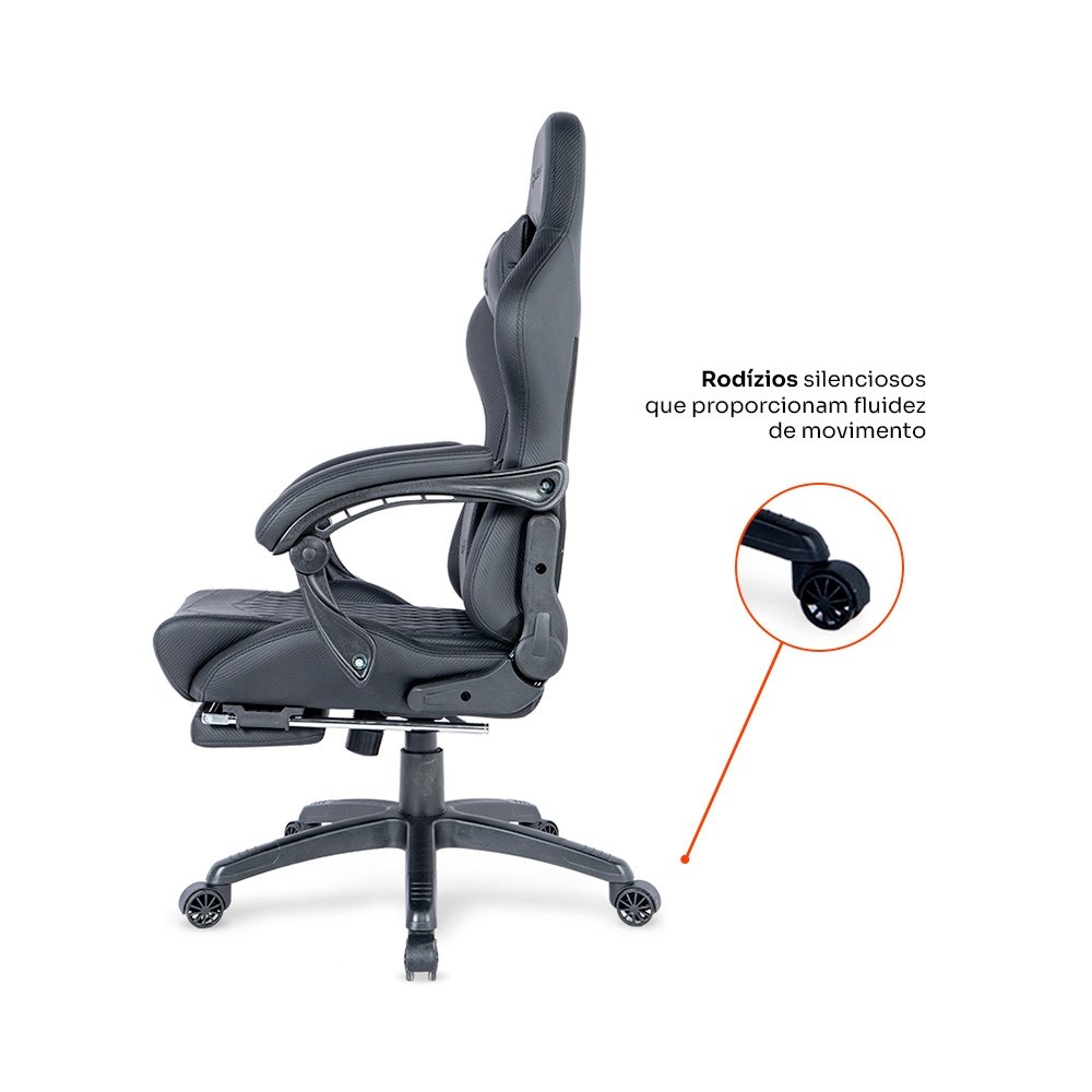 Cadeira Gamer Balão.info Tempest 700, Até 145kg, Almofadas, Reclinável 150º, PU, Descanso para Pés, Preta - HCG700PT - view 5