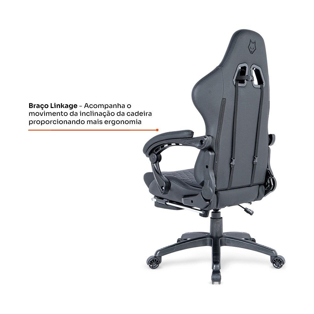 Cadeira Gamer Balão.info Tempest 700, Até 145kg, Almofadas, Reclinável 150º, PU, Descanso para Pés, Preta - HCG700PT - view 7