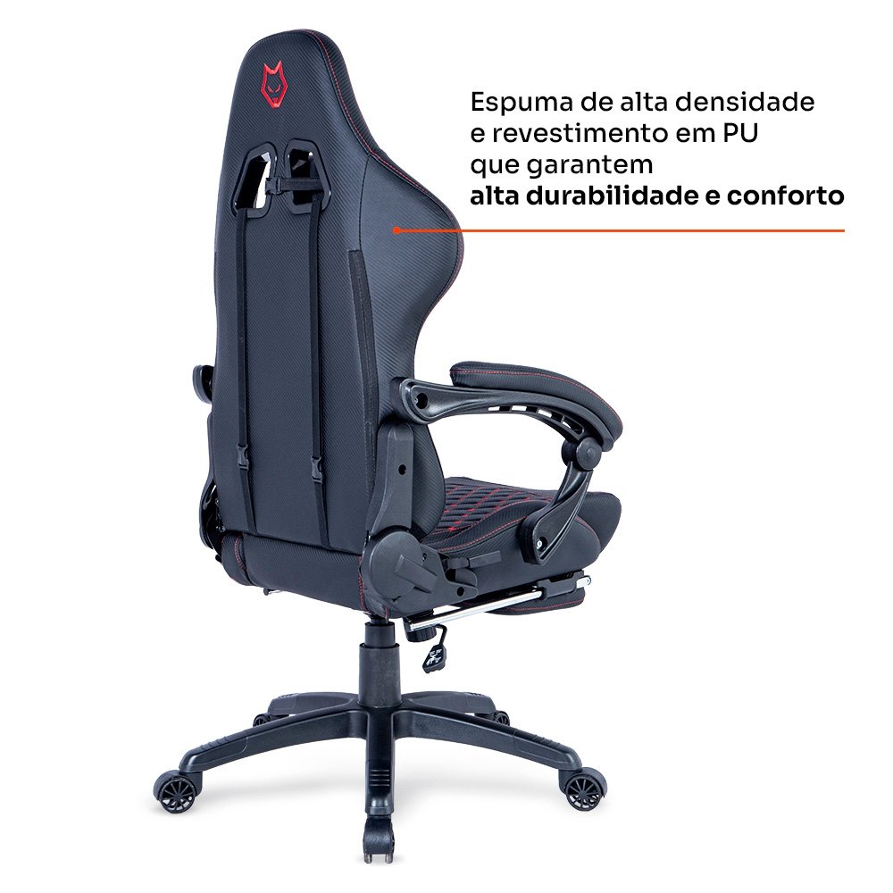 Cadeira Gamer Balão.info Tempest 700, Até 145kg, Almofadas, Reclinável 150º, PU, Descanso para Pés, Preta e Vermelha - HCG700PTVR - view 2